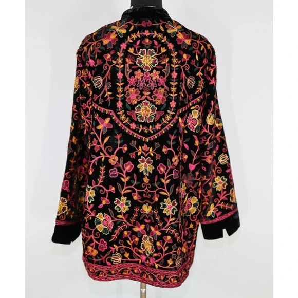 B0 SOFT SURROUNDINGS Astrid Velvet Floral Embroidered Jacket Size L $239 - Picture 4 of 6